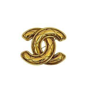 CHANEL Authentic Gold Logo Brooch